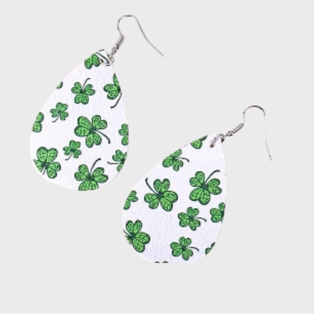 St.Patrick’s Day Faux Leather Clover  Earrings
